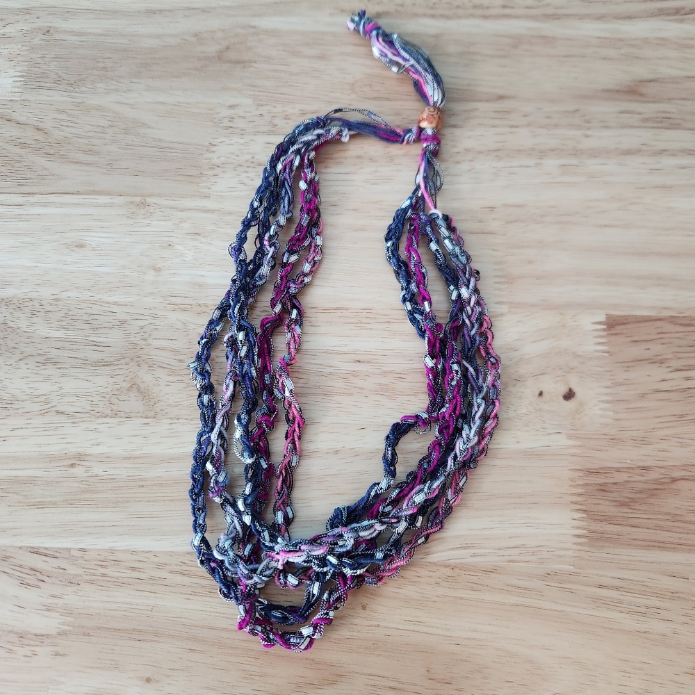 Multicolor, Pinks, Purples and Blues, Braided Ribbon Necklace
